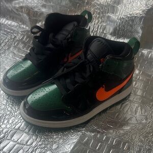 Jordan Kids Black, Green & Orange Mid-Top Sneakers